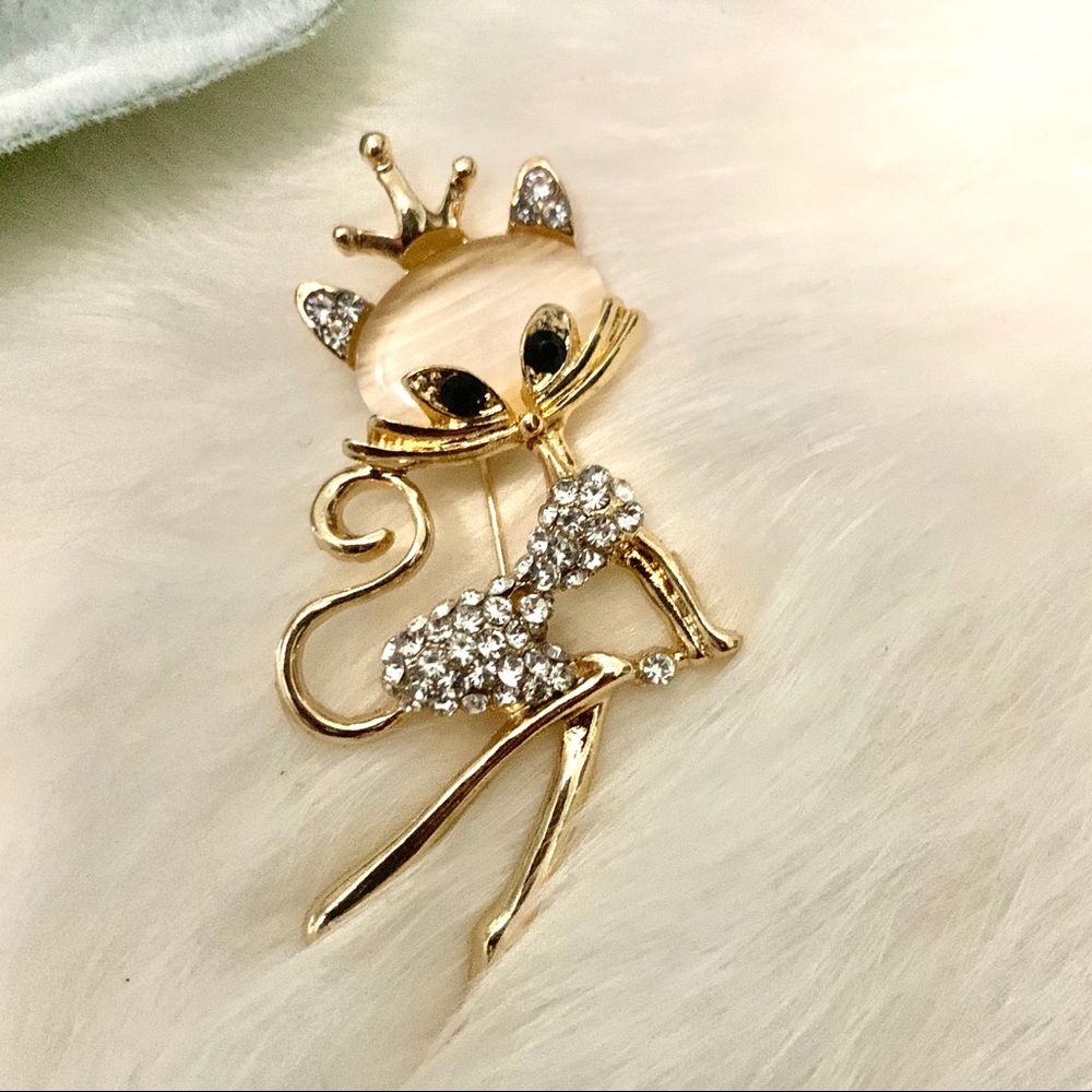 Rhinestone Embellished Cat Brooch / Pin - Picture 2 of 3